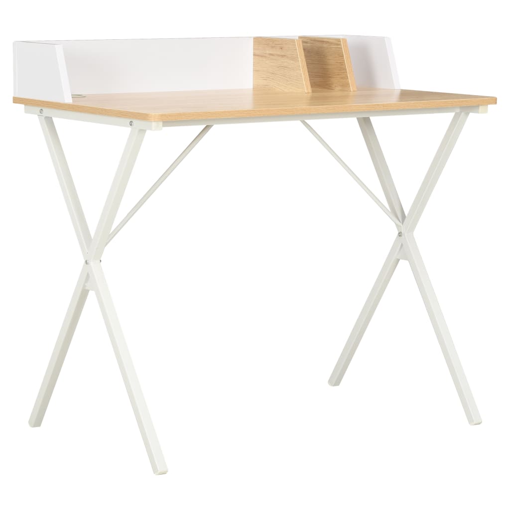 vidaXL Desk | White and natural oak | Engineered wood | Medium | Desk 1
