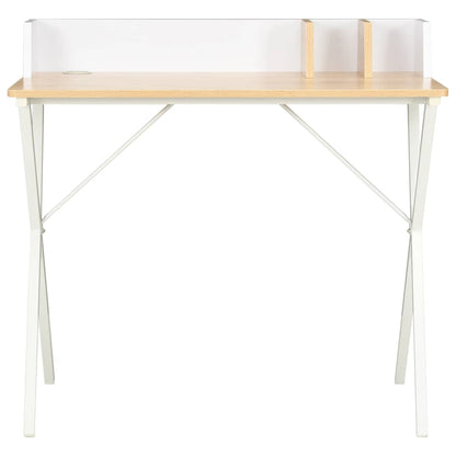 vidaXL Desk | White and natural oak | Engineered wood | Medium | Desk 2
