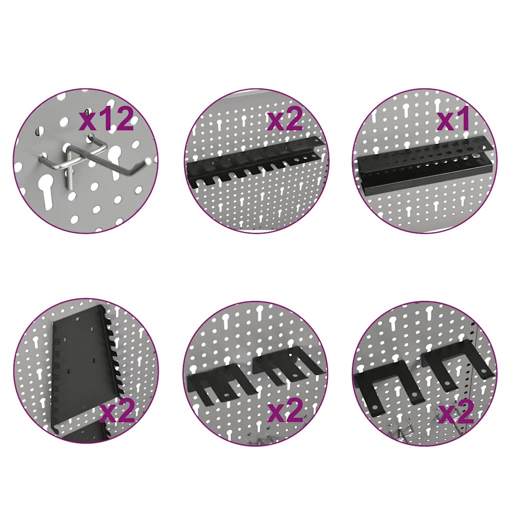 145352 vidaXL Wall-mounted Peg Boards 4 pcs 40x58 cm Steel 3