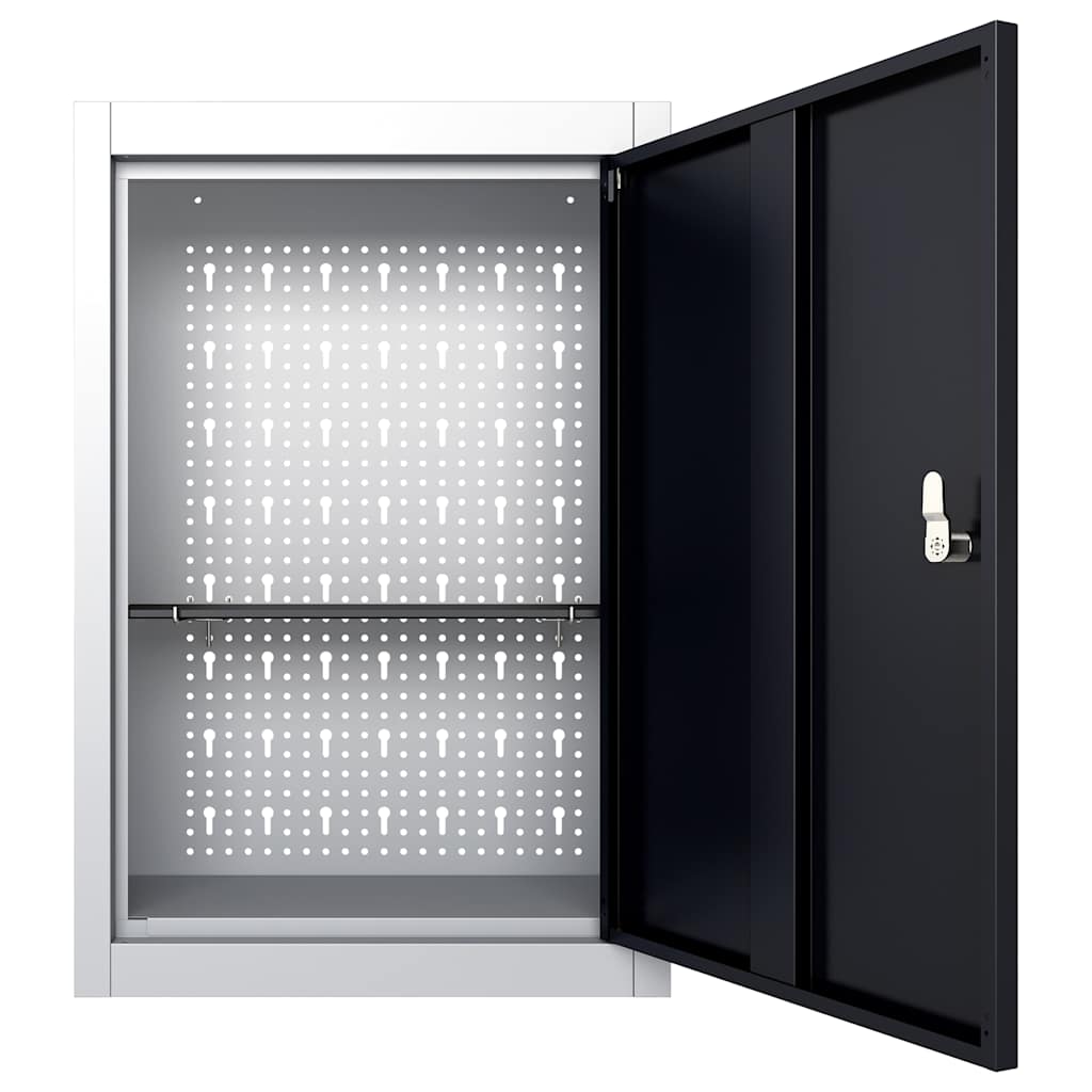 vidaXL Wall Mounted Tool Cabinet Industrial Style Metal Grey and Black 3