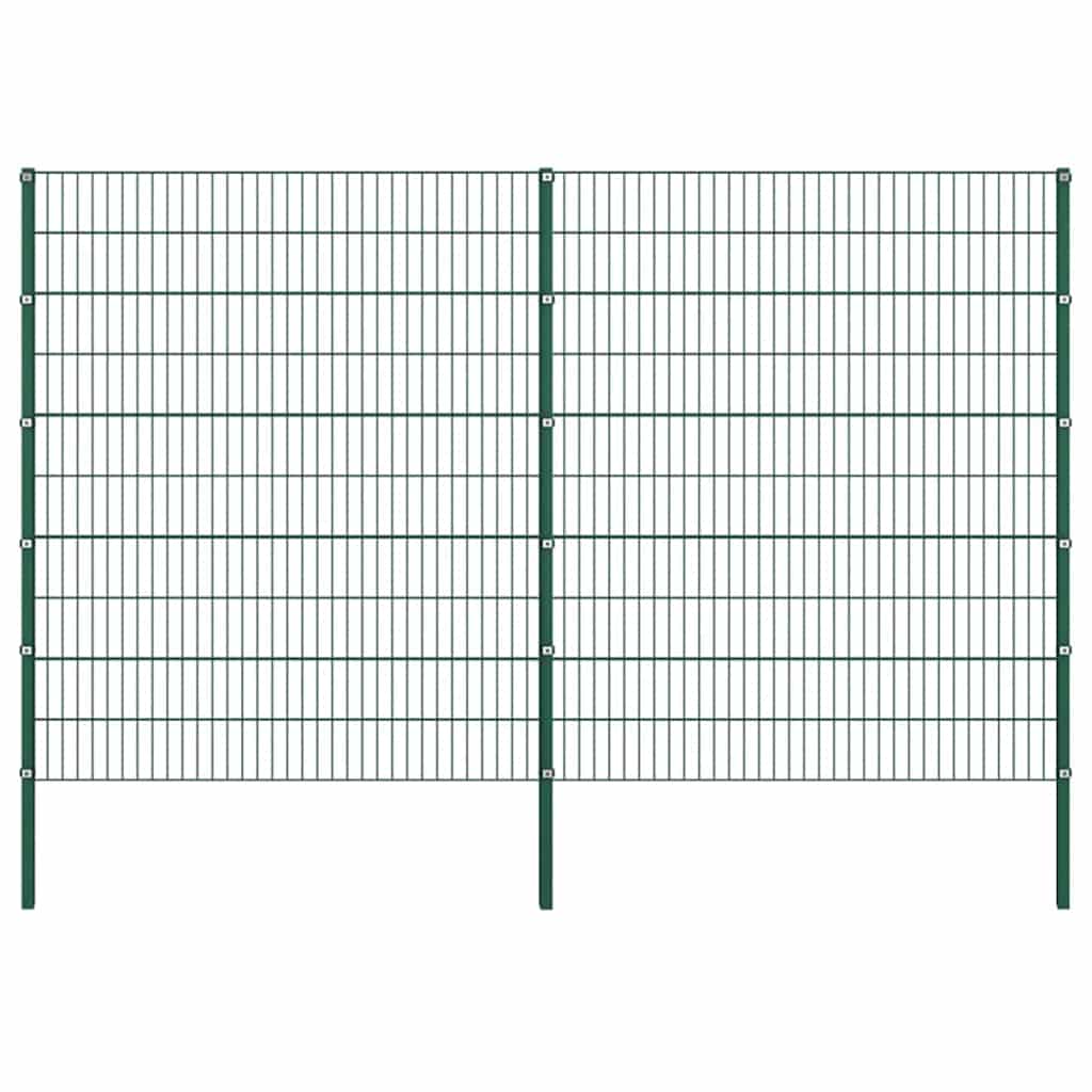 Fence Panel with Posts Iron 349x200 cm Green 349 cm