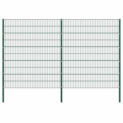 Fence Panel with Posts Iron 349x200 cm Green 349 cm