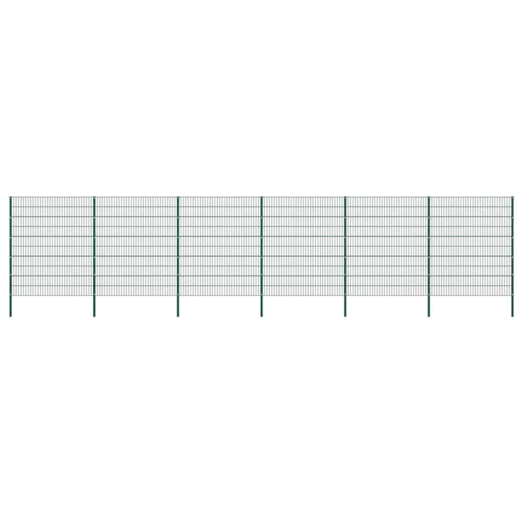 Fence Panel with Posts Iron 349x200 cm Green 1040 cm