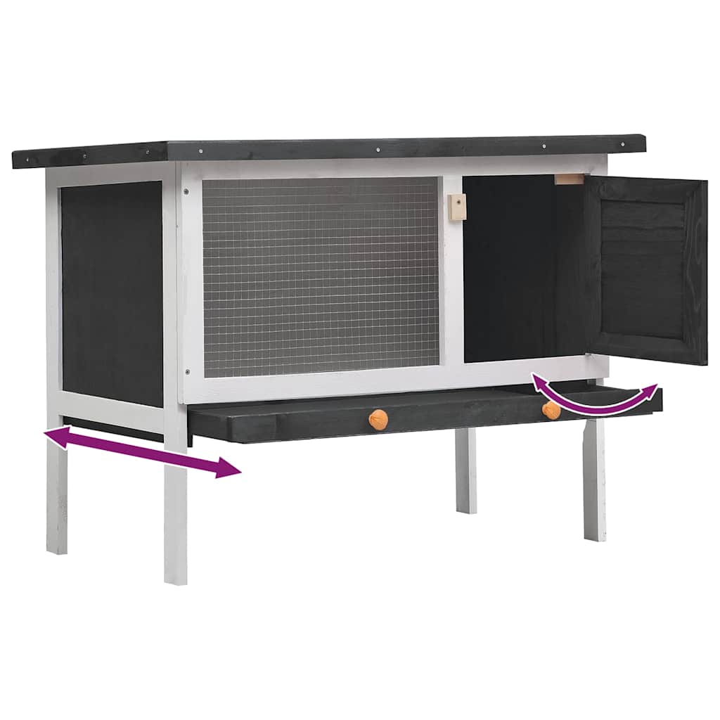vidaXL Rabbit Hutch | Grey | Solid pine wood | 90 x 45 x 65 cm | Rabbit Hutch 5