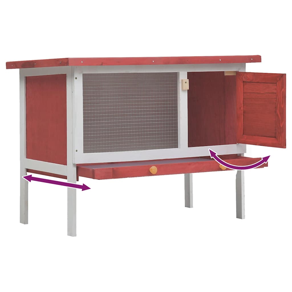 vidaXL Rabbit Hutch | Red | Solid Pine Wood | One Size | Adjustable Armrests 5