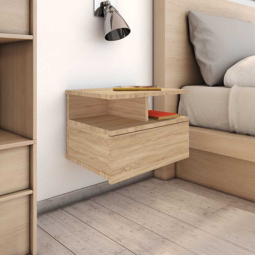 vidaXL Floating Nightstand | Set of 2 | Sonoma oak | Engineered wood | Compact 1