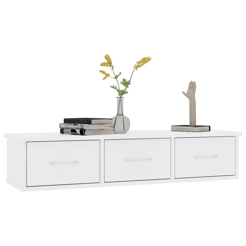 800594 vidaXL Wall-mounted Drawer Shelf White 88x26x18,5 cm Engineered Wood 6
