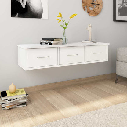 800594 vidaXL Wall-mounted Drawer Shelf White 88x26x18,5 cm Engineered Wood 1