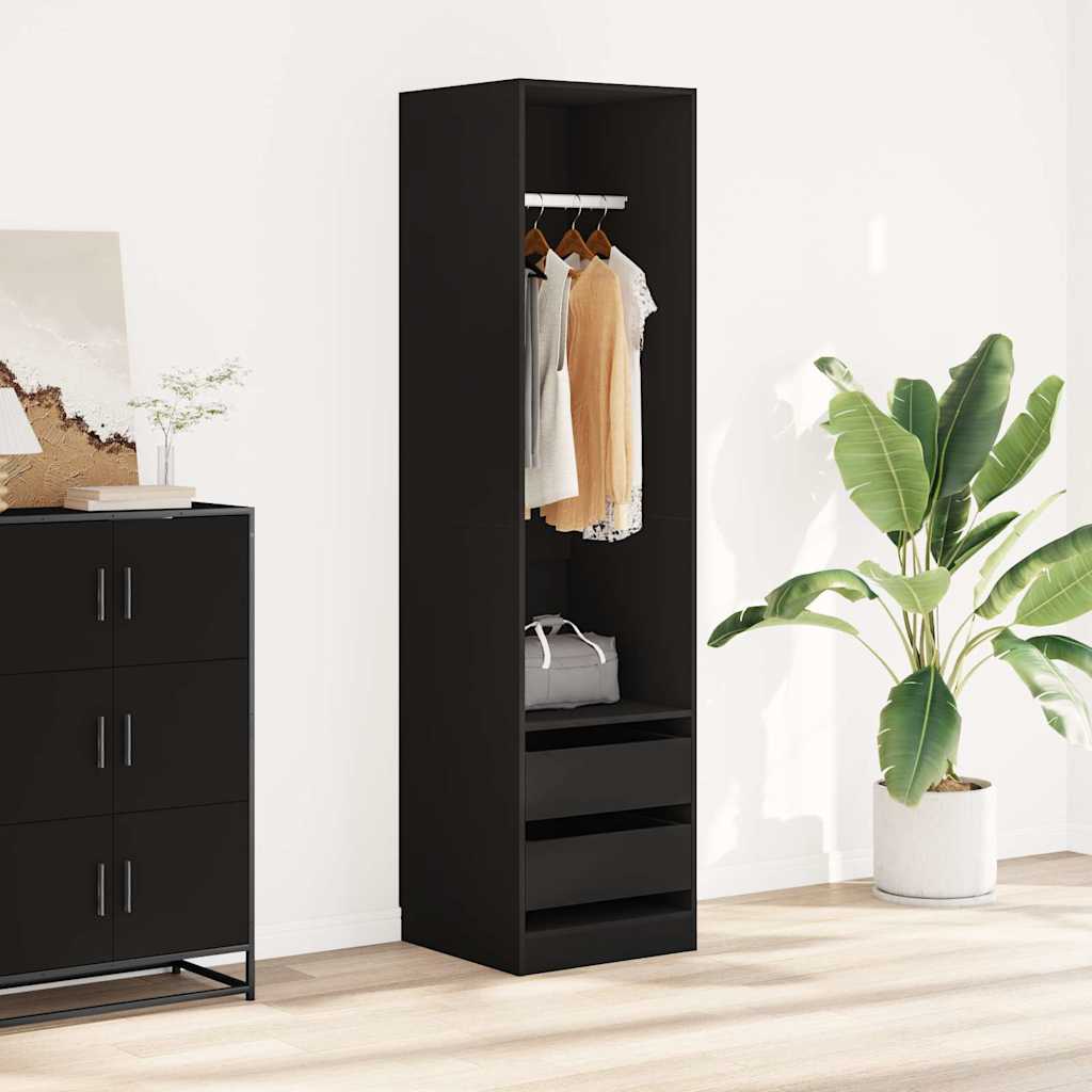 vidaXL Wardrobe with Drawers Black 50x50x200 cm Engineered Wood 1
