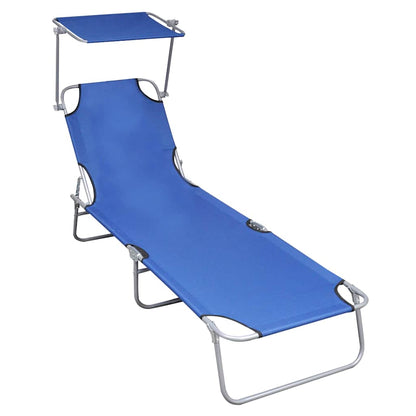 vidaXL Folding Sun Lounger with Canopy Blue Aluminium 1