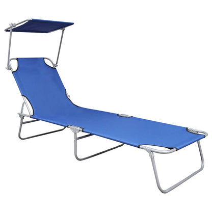 vidaXL Folding Sun Lounger with Canopy Blue Aluminium 2