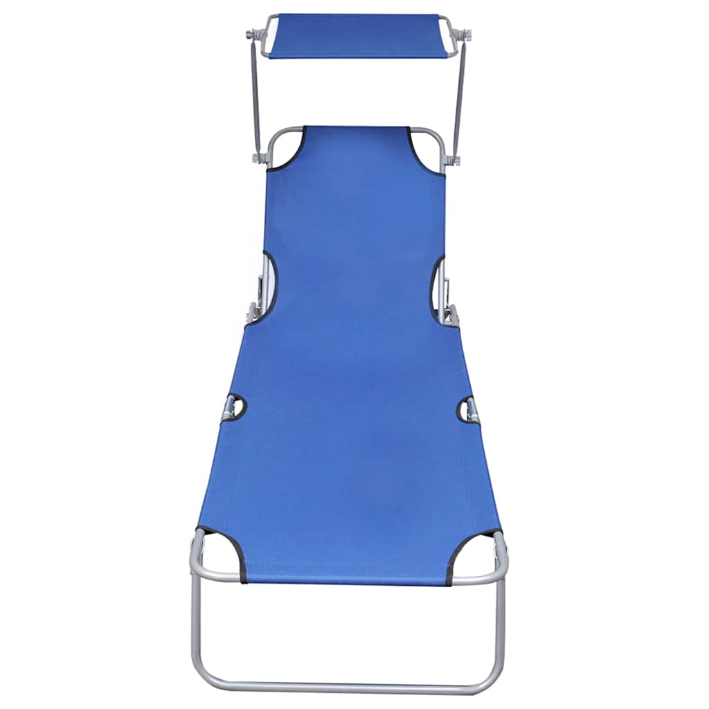 vidaXL Folding Sun Lounger with Canopy Blue Aluminium 3