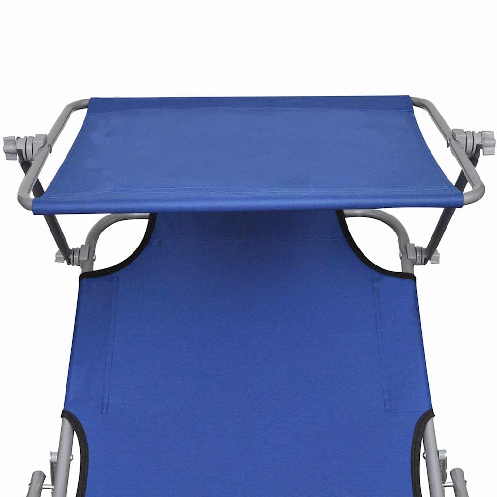 vidaXL Folding Sun Lounger with Canopy Blue Aluminium 6