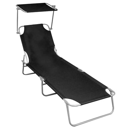 vidaXL Folding Sun Lounger with Canopy Black Aluminium 1