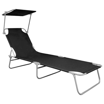 vidaXL Folding Sun Lounger with Canopy Black Aluminium 2