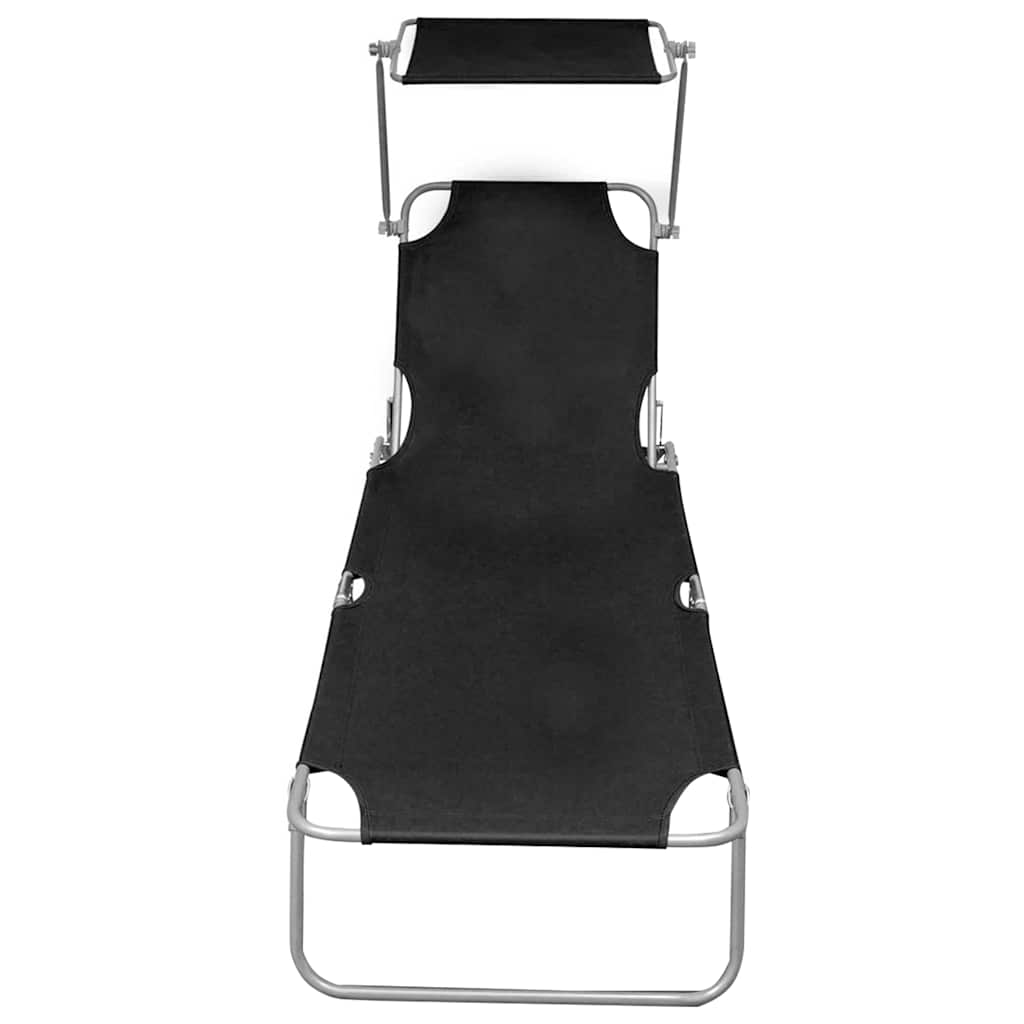 vidaXL Folding Sun Lounger with Canopy Black Aluminium 3