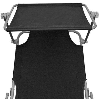 vidaXL Folding Sun Lounger with Canopy Black Aluminium 6