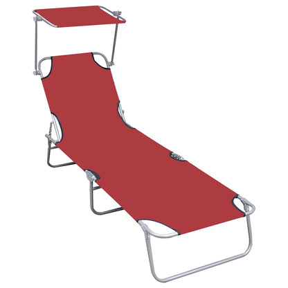 vidaXL Folding Sun Lounger with Canopy Red Aluminium 1