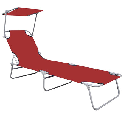 vidaXL Folding Sun Lounger with Canopy Red Aluminium 2