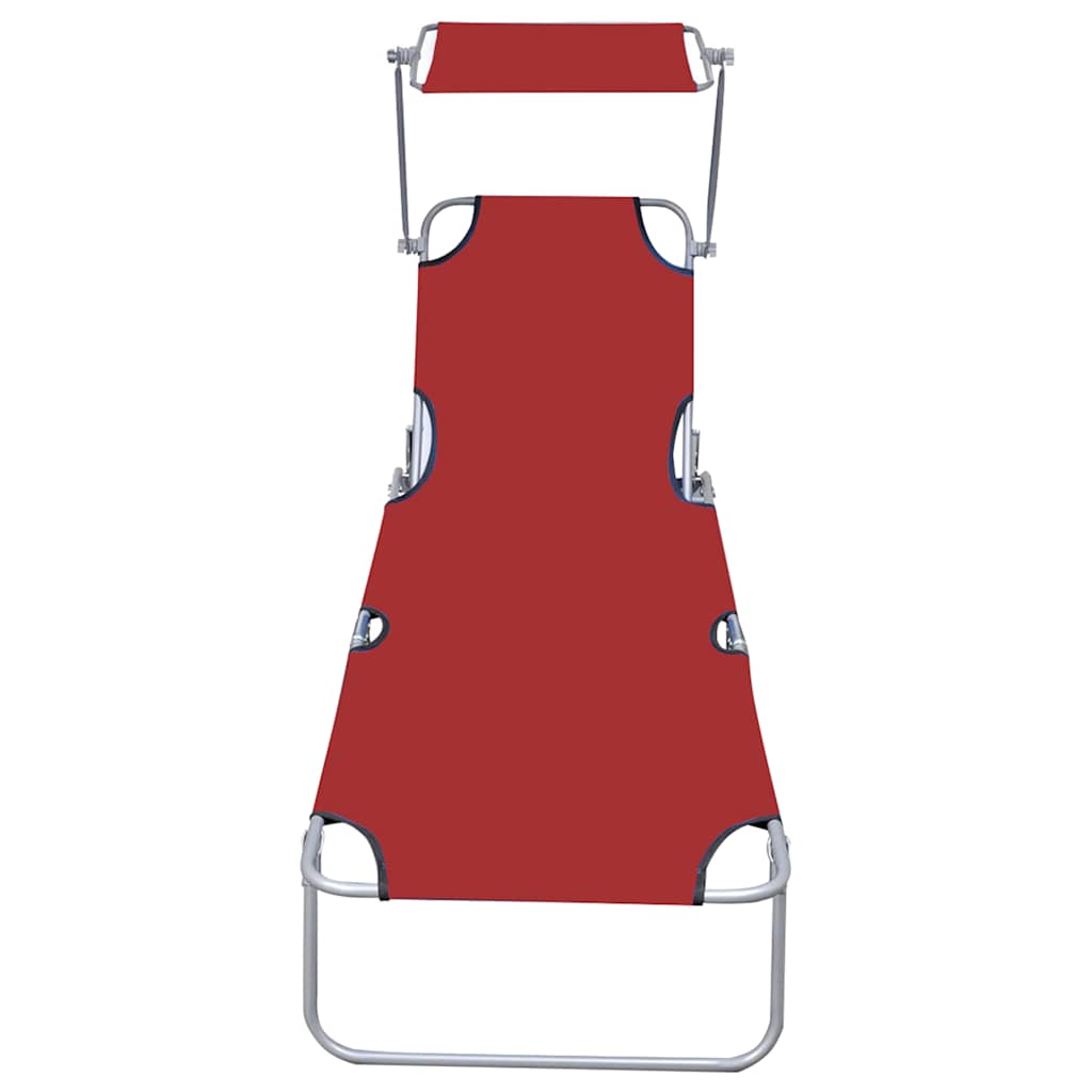 vidaXL Folding Sun Lounger with Canopy Red Aluminium 3