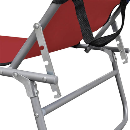 vidaXL Folding Sun Lounger with Canopy Red Aluminium 5
