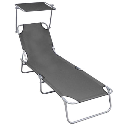 vidaXL Folding Sun Lounger with Canopy Grey Aluminium 1
