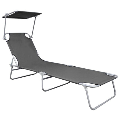 vidaXL Folding Sun Lounger with Canopy Grey Aluminium 2