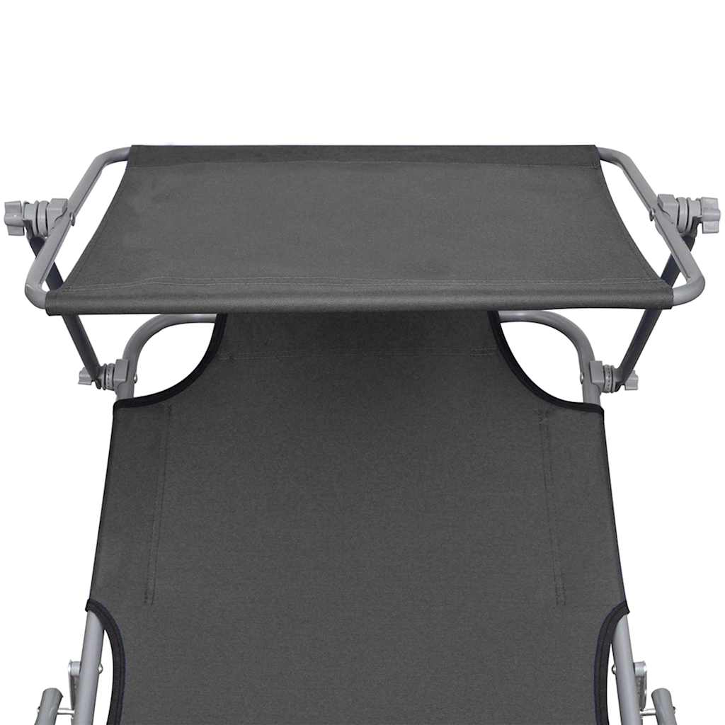vidaXL Folding Sun Lounger with Canopy Grey Aluminium 6