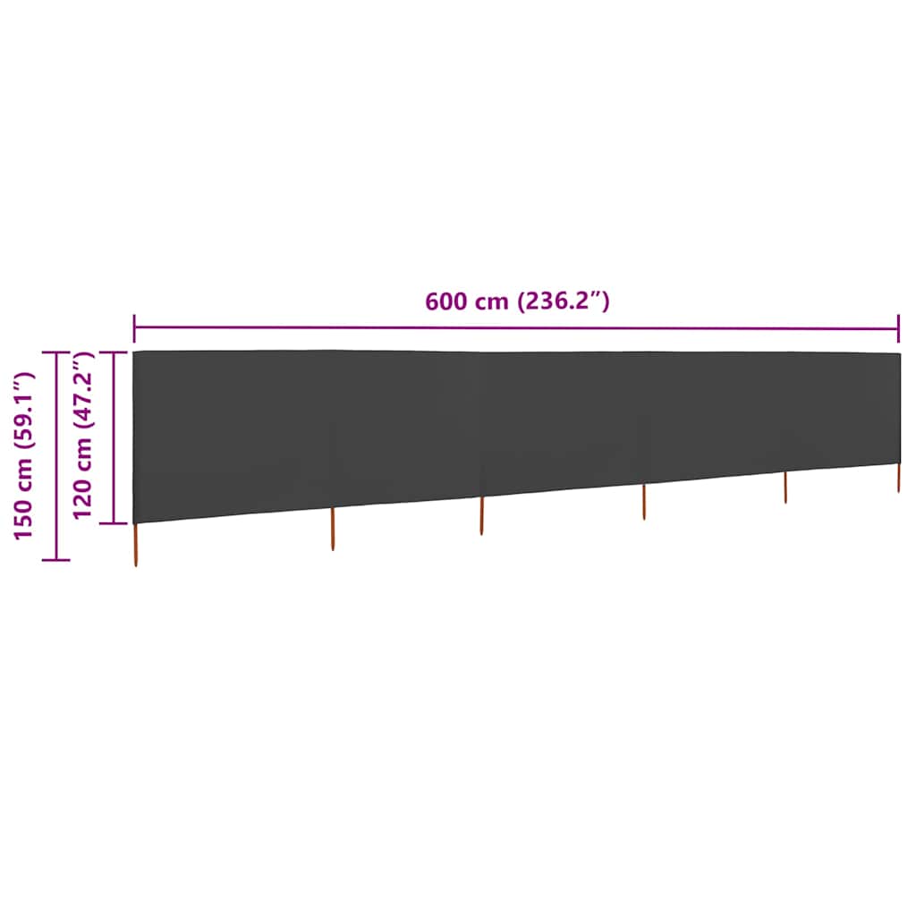 vidaXL 5-panel Wind Screen Fabric 600x120 cm Anthracite 6
