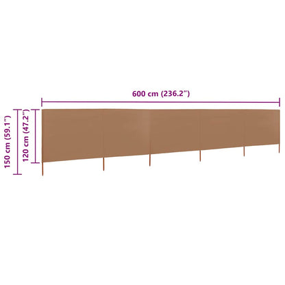 vidaXL Wind Screen | Taupe | Non-woven fabric, wood | 600x120cm | Collapsible 6
