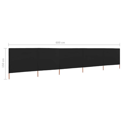 vidaXL 5-panel Wind Screen Fabric 600x120 cm Black 6