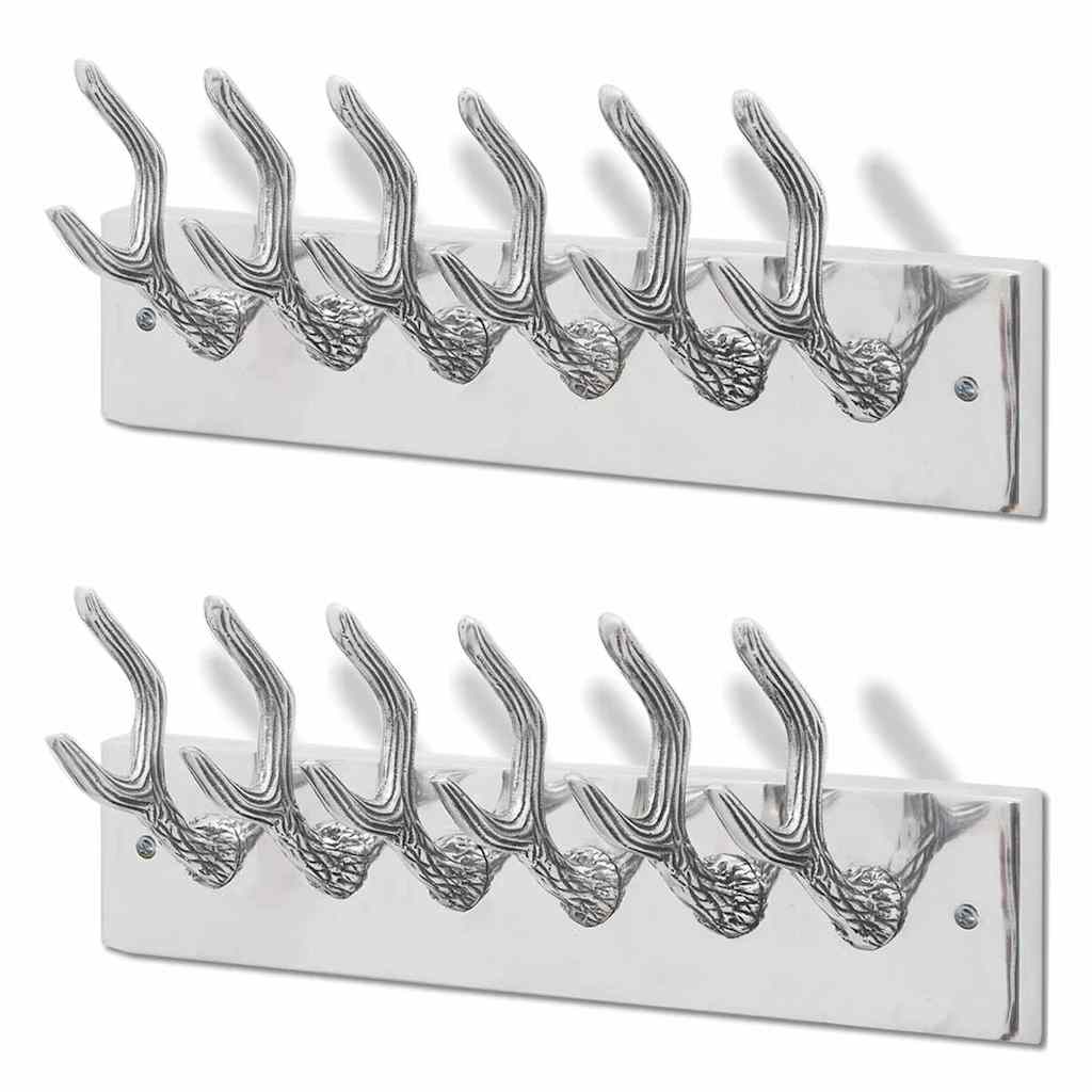 vidaXL Coat Rack | Set of 2 | Silver | Aluminium | Standard | Hooks | Coat Rack 2