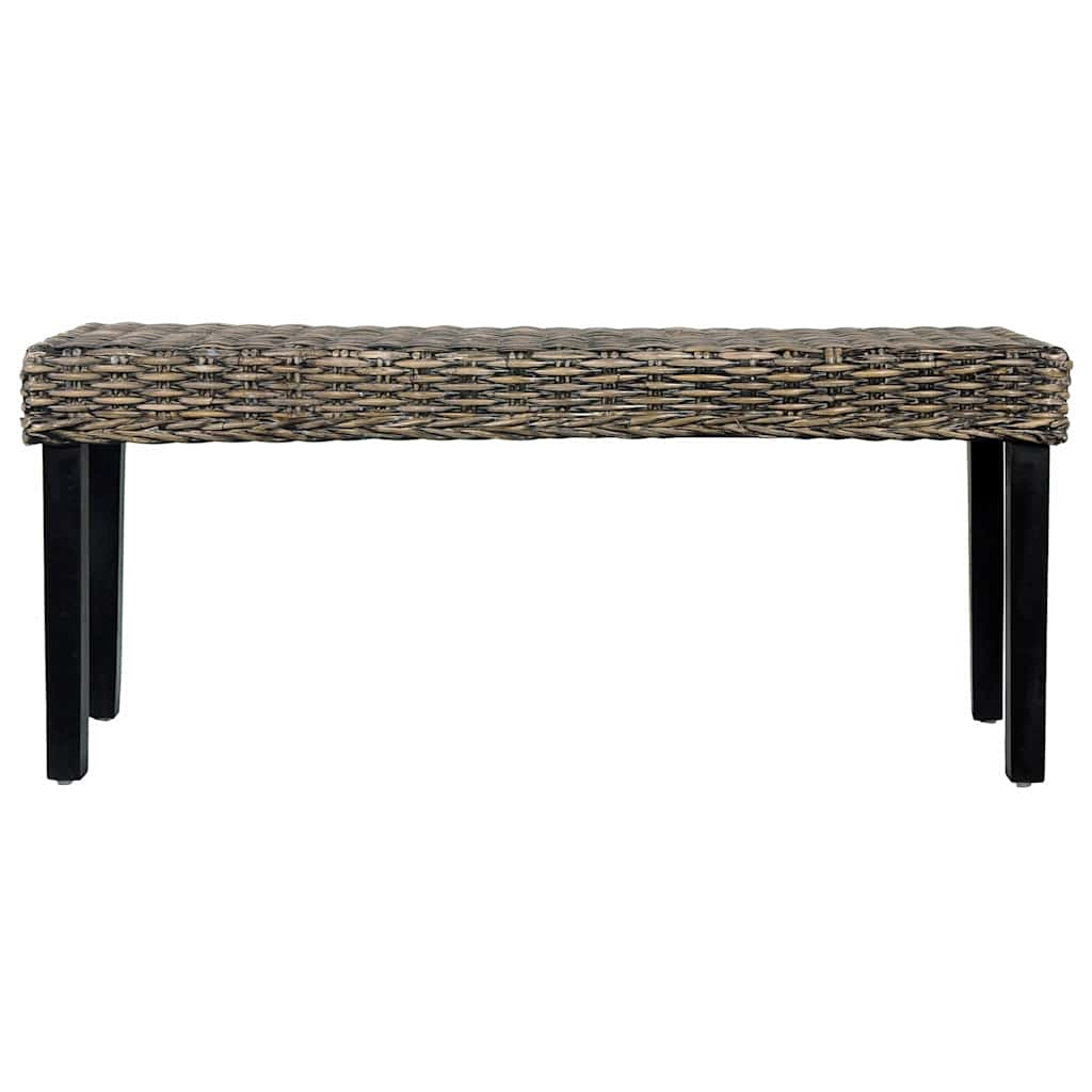 Bench 110 cm Natural Kubu Rattan and Solid Mahogany Wood Black