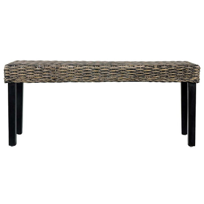 Bench 110 cm Natural Kubu Rattan and Solid Mahogany Wood Black
