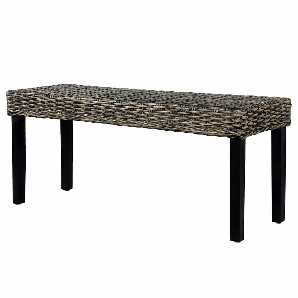 Bench 110 cm Natural Kubu Rattan and Solid Mahogany Wood Black