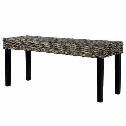 Bench 110 cm Natural Kubu Rattan and Solid Mahogany Wood Black
