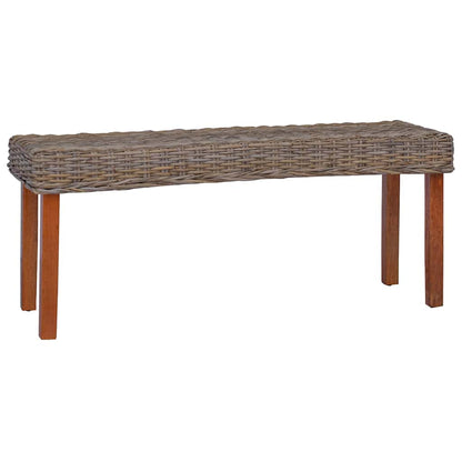 285791 vidaXL Bench 110 cm Natural Kubu Rattan and Solid Mahogany Wood 1