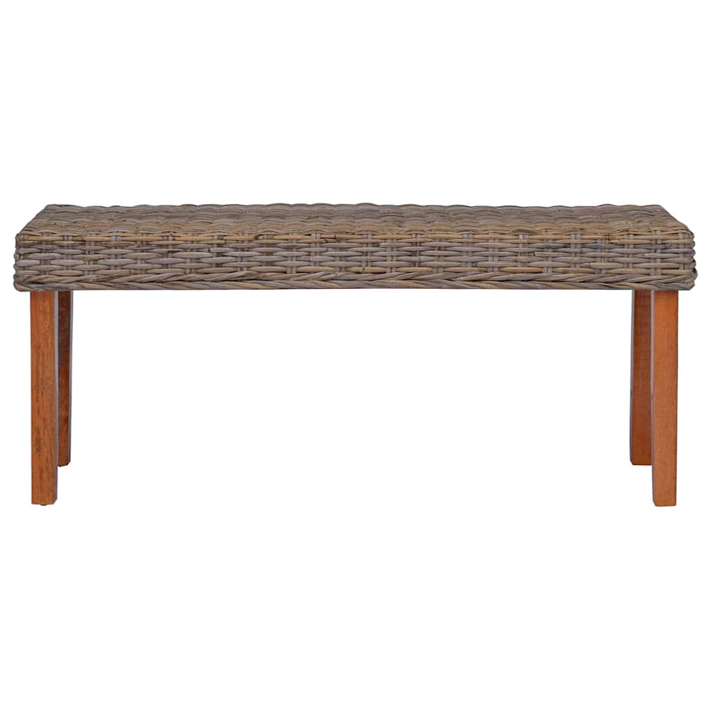 Bench 110 cm Natural Kubu Rattan and Solid Mahogany Wood Brown