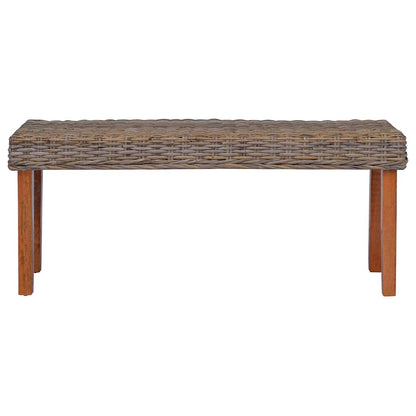 Bench 110 cm Natural Kubu Rattan and Solid Mahogany Wood Brown