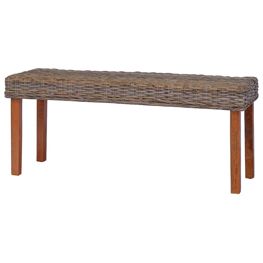 285791 vidaXL Bench 110 cm Natural Kubu Rattan and Solid Mahogany Wood 3