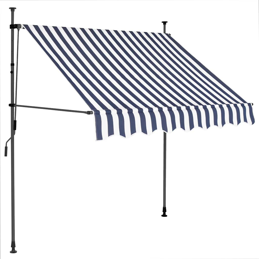 vidaXL Retractable Awning | Blue and White | Polyester with PU Coating, Steel 2