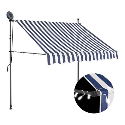 Manual Retractable Awning with LED Blue and White 150 cm