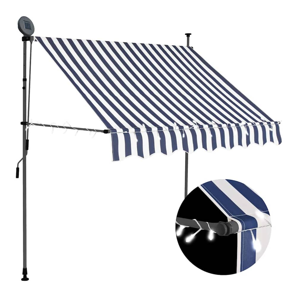 Manual Retractable Awning with LED Blue and White 200 cm