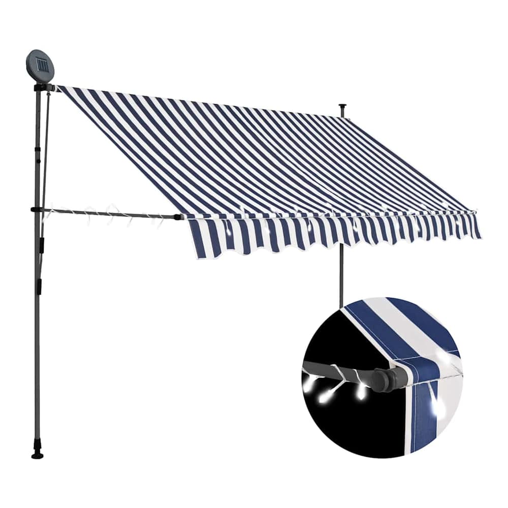 Manual Retractable Awning with LED Blue and White 250 cm