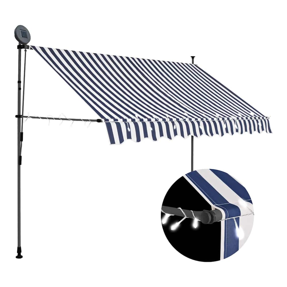 Manual Retractable Awning with LED Blue and White 300 cm