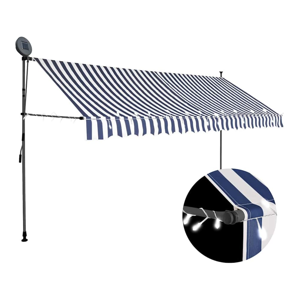 Manual Retractable Awning with LED Blue and White 350 cm