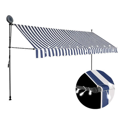 Manual Retractable Awning with LED Blue and White 350 cm