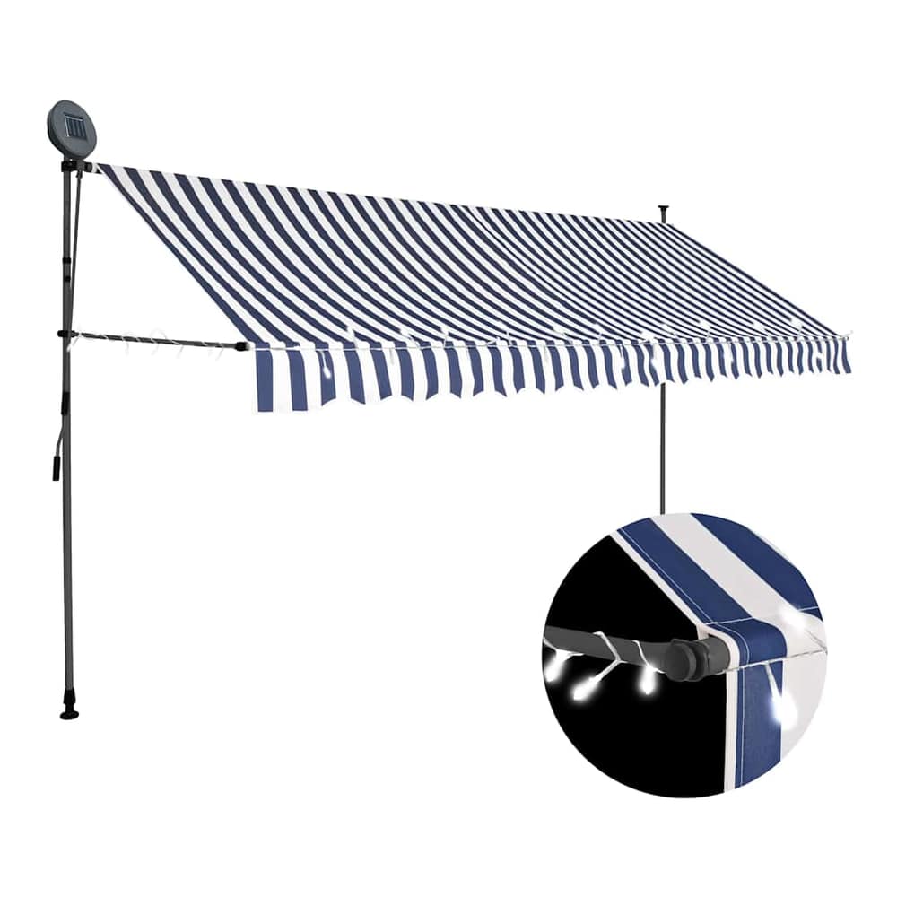 Manual Retractable Awning with LED Blue and White 400 cm