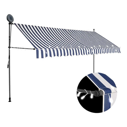 Manual Retractable Awning with LED Blue and White 400 cm