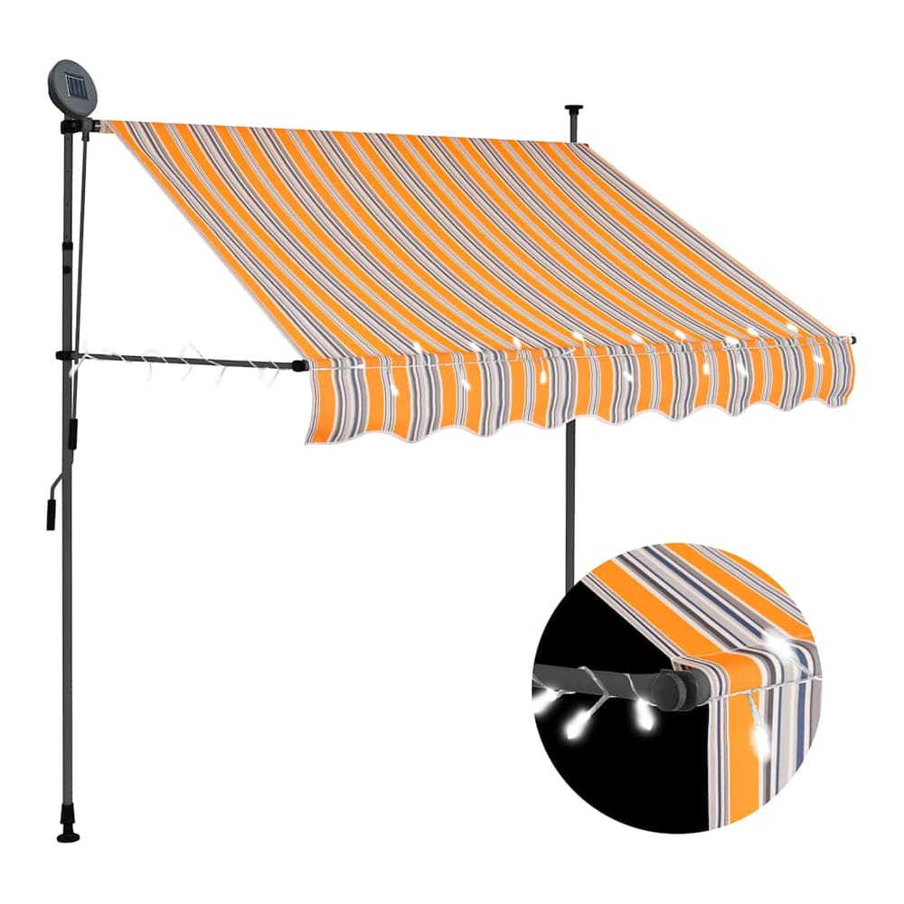Manual Retractable Awning with LED Yellow and Blue 150 cm